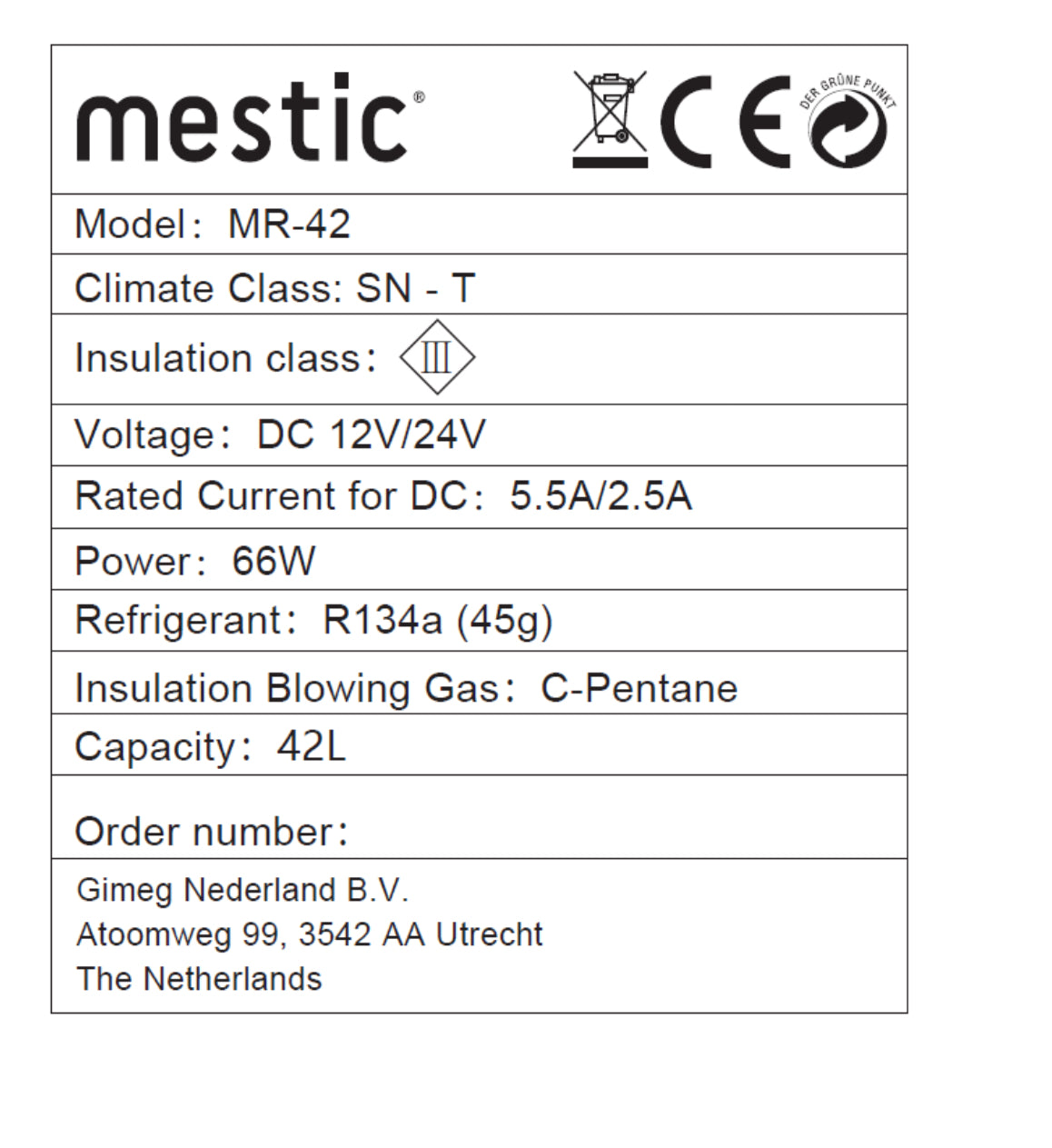 Nevera MR-42 compresor, mestic 12/24 V