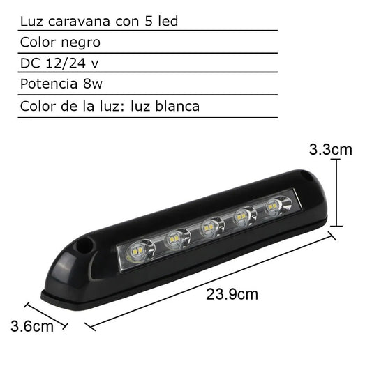 Foco 5 led porche exterior caravana negro